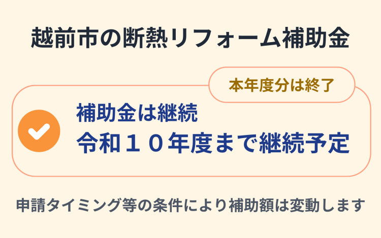 越前市の断熱リフォーム補助金は令和10年度まで継続予定